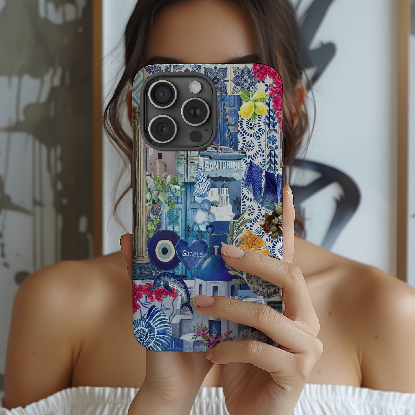 Santorini Collage Phone Case, Coastal Aesthetic, Mediterranean Summer, Blue Aesthetics, Summer Themed, Scrapbook Phone Case
