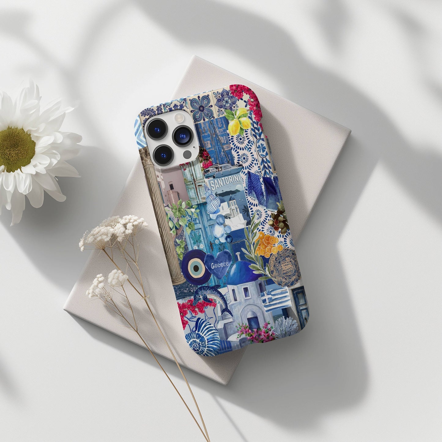 Santorini Collage Phone Case, Coastal Aesthetic, Mediterranean Summer, Blue Aesthetics, Summer Themed, Scrapbook Phone Case