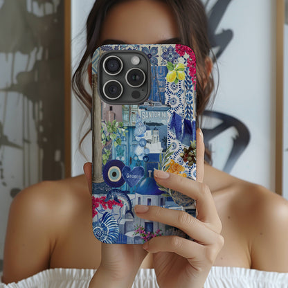 Santorini Collage Phone Case, Coastal Aesthetic, Mediterranean Summer, Blue Aesthetics, Summer Themed, Scrapbook Phone Case