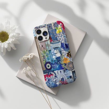Santorini Collage Phone Case, Coastal Aesthetic, Mediterranean Summer, Blue Aesthetics, Summer Themed, Scrapbook Phone Case