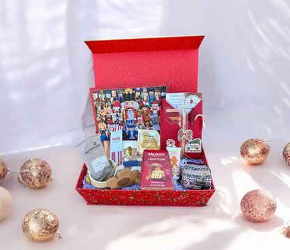 a red box filled with lots of different items